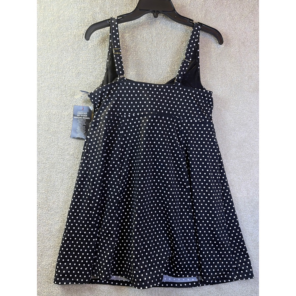 Swimsuits For All Swim Dress Women 16 Black White Polka Dot Retro One Piece NWOT - Picture 2 of 9